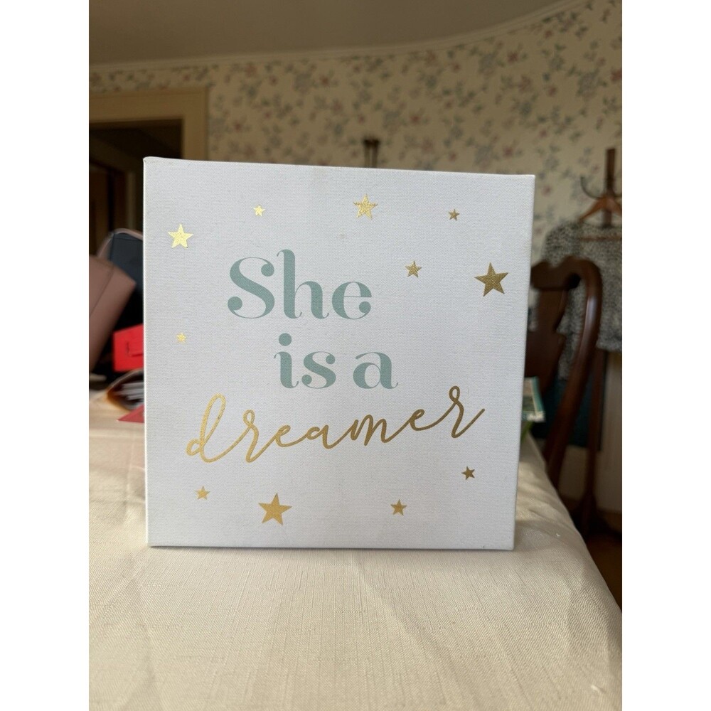 "She Is a Dreamer" Quote Canvas Print Gold Stars Square Ready to Hang Kids